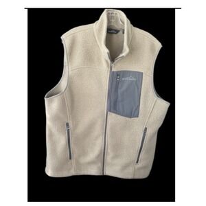 Eddie Bauer Mens XL Fleece Vest Zip Pockets Beige Gray Outdoor Layering Jacket